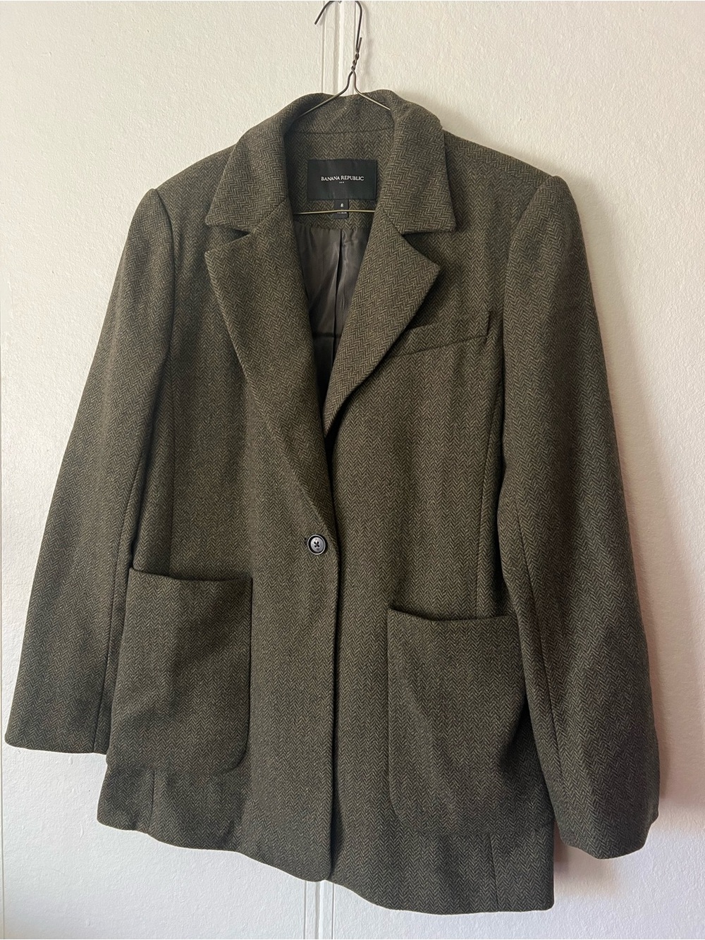 Banana Republic Olive Green Herringbone Wool Blazer